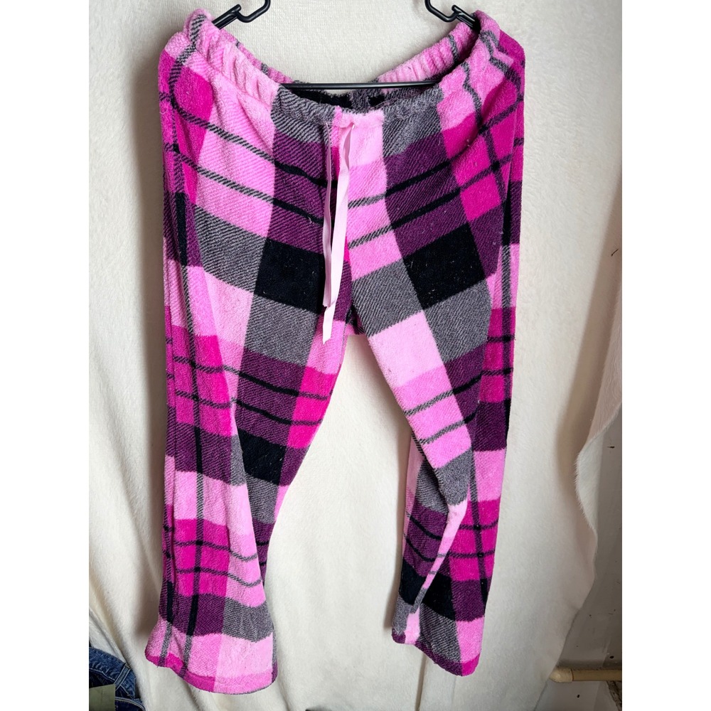 Pink Black Plaid Fleece Pajama Pants‎ Women Large 12-14 Sleepwear Loungewear